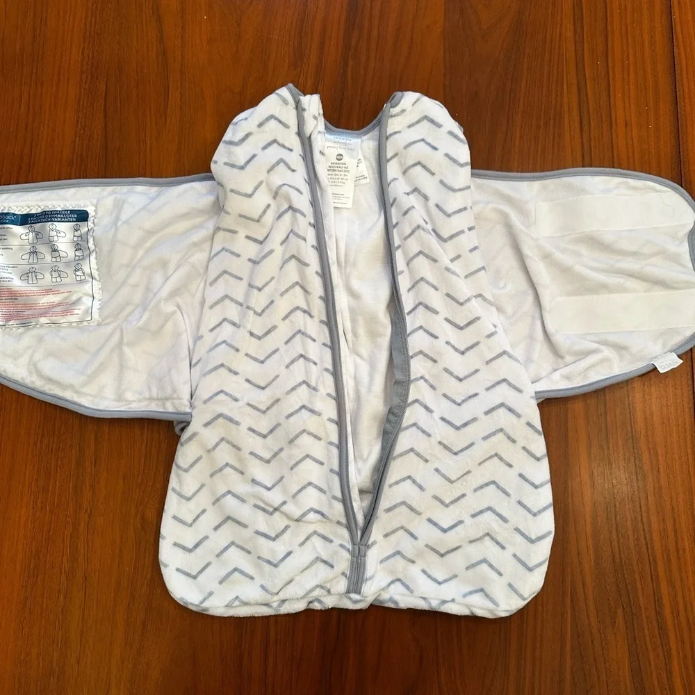 Halo Pottery Barn Kids Exclusive White and Blue sleepsack newborn fleece swaddle